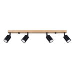 Veurdo 4 Lamp Ceiling Spotlight, Wood Bar, Black Adjustable Shades, 96cm Length