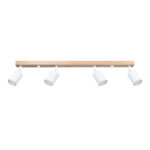 Veurdo 4 Light Ceiling Spotlight, Wood Bar, White Metal Adjustable Shades, 96cm Length