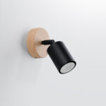 Veurdo 1 Light Wall Lamp, Wood, Black Metal Adjustable Shade, 10cm Width