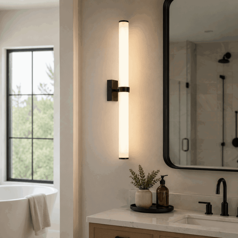matuvi ip44 double tube led wall lamp, black, opal glass, steel, 3000k, 62cm height