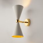 Vesper Up & Down Cone Wall Light, Gold & White Metal, 2 Light, 12cm Wide