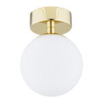 Vio IP44 Flush Ceiling Lamp, 1 Light, Brass, Opal Glass, 12cm