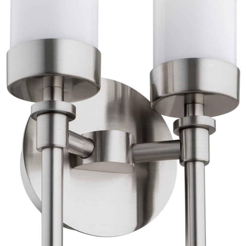 brezton 2 lamp long wall light, brushed nickel, frosted glass, steel, 14cm wide