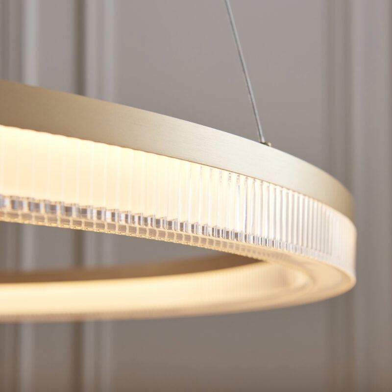 Warm White Pendant Single Steel & Aluminium & Acrylic Brushed gold plated finish & opal ribbed acrylic Image 7