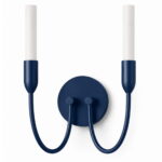 Argust Navy Blue Wall Light, 2 Lamp, Steel, White Glass Shades, 21cm Wide