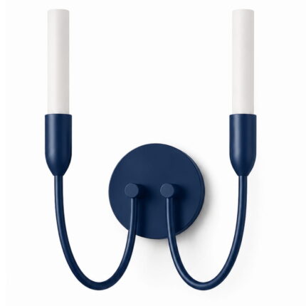 argust navy blue wall light, 2 lamp, steel, white glass shades, 21cm wide