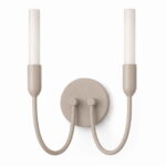 Argust Taupe Wall Light, 2 Lamp, Steel, White Glass Shades, 21cm Wide