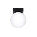 Olie Single Ceiling Light, Black Metal, White Glass, 12cm Wide