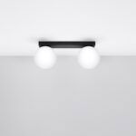 Olie 2 Lamp Ceiling Light, Black Metal, White Glass, 34.5cm Length