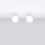 Olie 2 Light Ceiling Lamp, White Metal, White Glass, 34.5cm Length