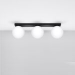 Olie 3 Light Ceiling Lamp, Black Metal, White Glass, 50cm Length