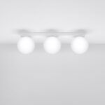 Olie 3 Lamp Ceiling Light, White Metal, White Glass, 50cm Length