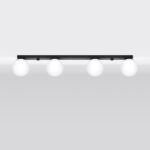 Olie 4 Lamp Ceiling Light, Black Metal, White Glass,  88cm Length