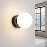 Olie Black Wall Lamp, White Glass Globe, Metal, 1 Light, 14cm Wide