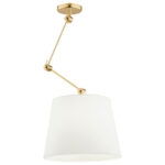 Zak Plus, Brass Adjustable Pendant Light, White Fabric Shade, 40cm Width