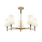 Zaragoza Semi Flush 5 Light Chandelier, Brass Metal, White Shades, 78cm Wide