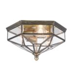 Zeil Clear Glass Ceiling Light, 3 Lamp Flush, Bronze Metal, 35.2 Wide