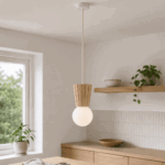 Foltant Single IP44 Pendant Lamp, Light Wood, Opal Glass Shade, 12cm Wide