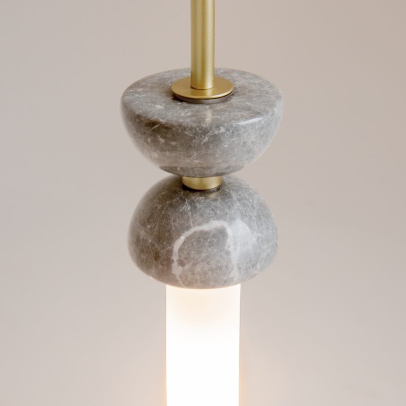 kyoto marble pendant lamp, grey & gold, white glass, 10cm diameter