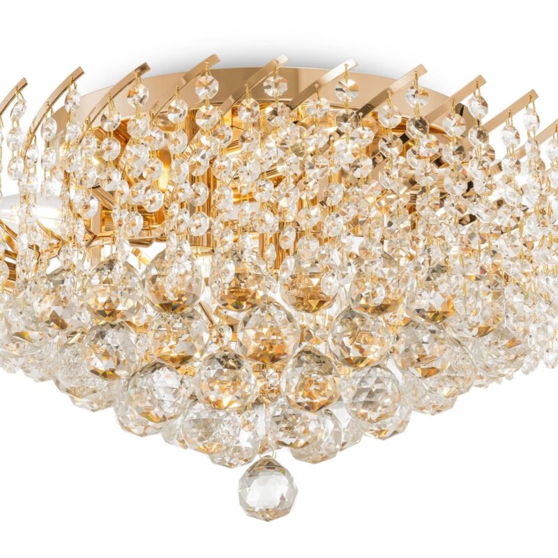 karolina 9 light, gold flush ceiling lamp, crystal, 51cm wide