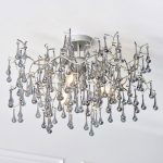 Remi Ceiling Light, Silver, Glass Drops, 3 Light Semi Flush, 55cm